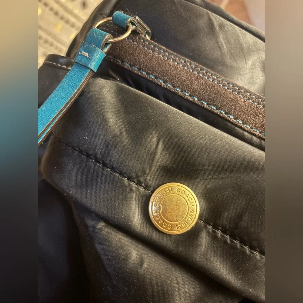 Coach Black Nylon & Brown Suede Baby Bag with Cream Strap🥰